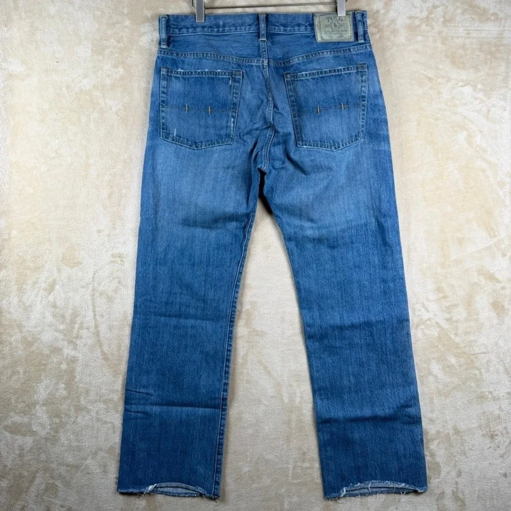 Polo Ralph Lauren Vintage 67 Mens Straight Leg Blue Denim Jeans 32x32 Raw Hem